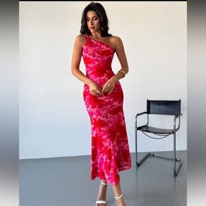 Elegant Red and Pink Floral Dress